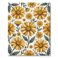 Sunny Yellow Daisy Botanical Illustration Rug