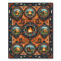 Earthy Orange Camping Adventure Medallion Illustration Rug