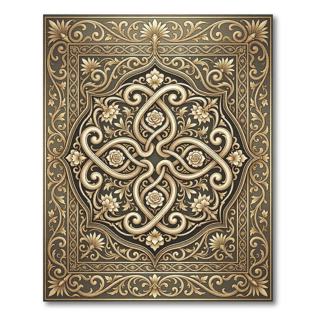 Ornate Gold Floral Interlace Rug