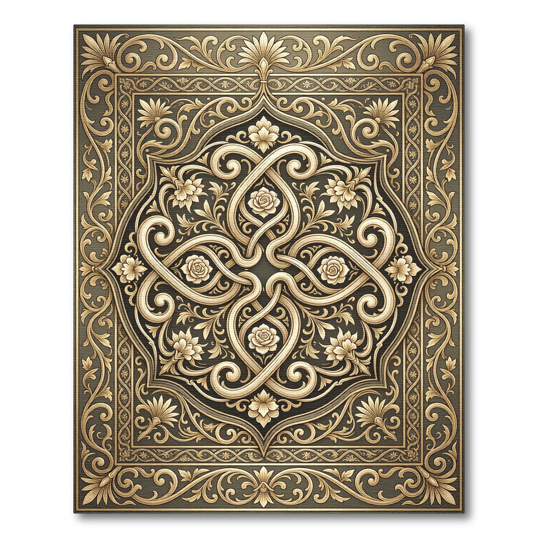 Ornate Gold Floral Interlace Rug