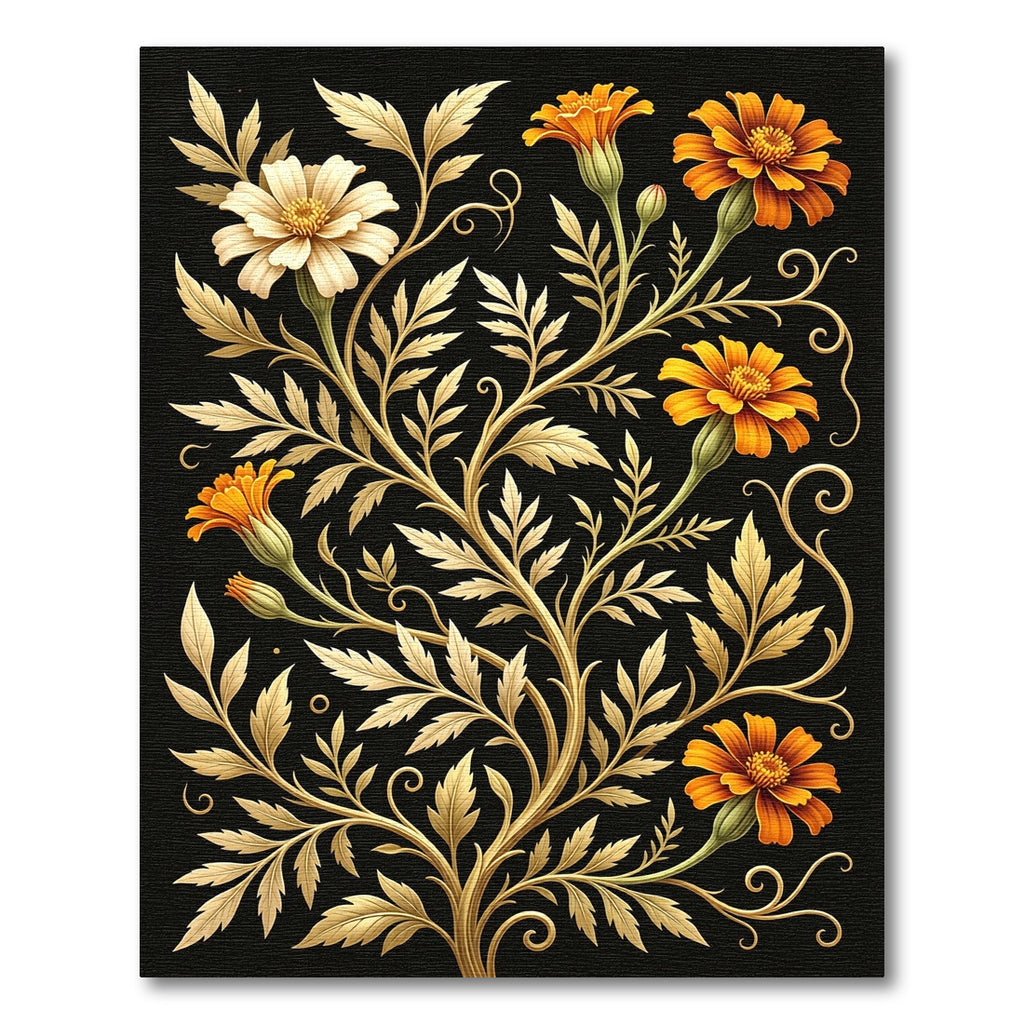 Golden Marigold Floral Botanical Art Rug