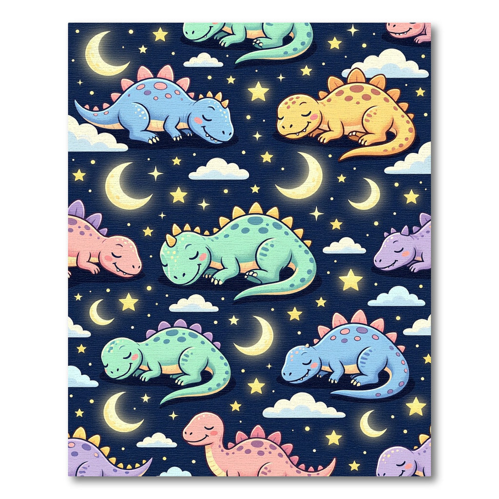 Whimsical Sleeping Dinosaur Starry Night Rug