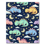 Whimsical Sleeping Dinosaur Starry Night Rug