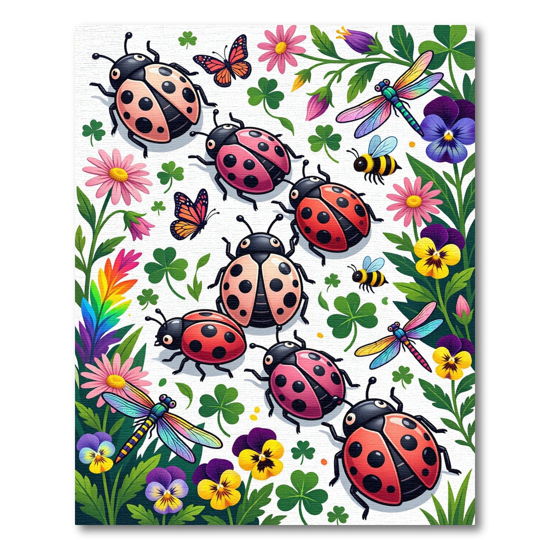 Cheerful Ladybugs Butterflies Dragonflies Garden Rug