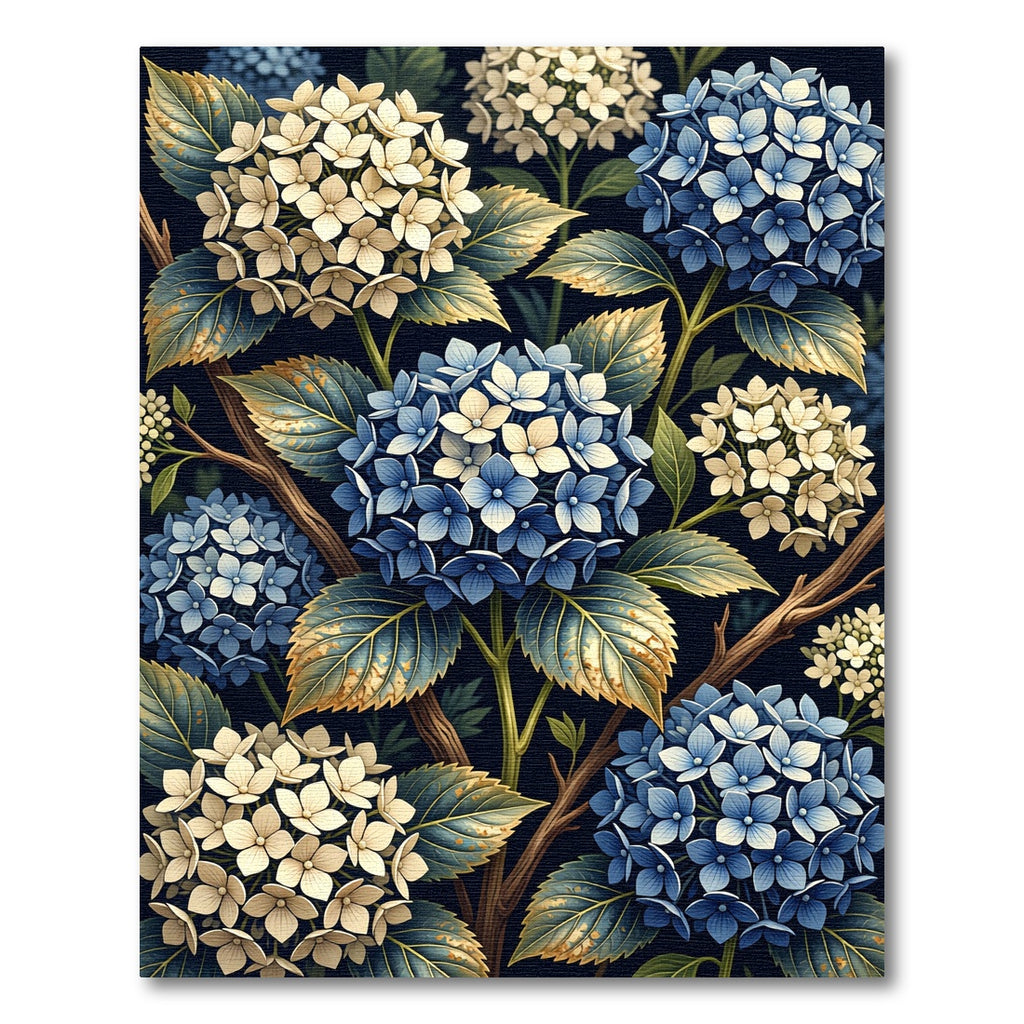 Botanical Hydrangea Floral Navy Cream Rug