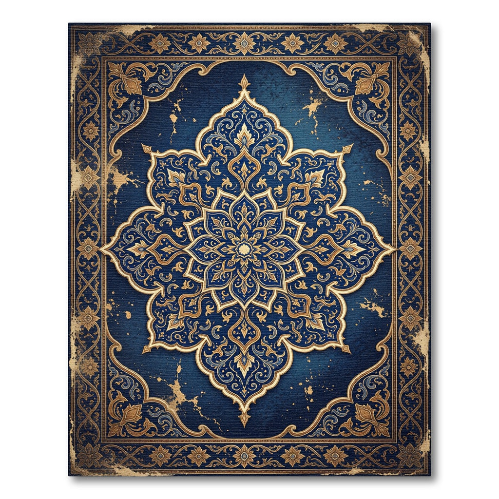 Ornate Cobalt Blue Golden Medallion Rug