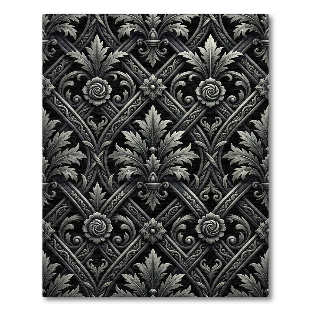 Ornate Gray Floral Lattice Rug