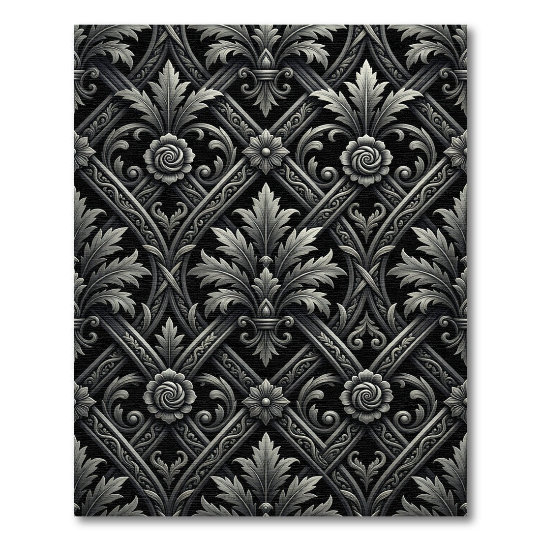 Ornate Gray Floral Lattice Rug