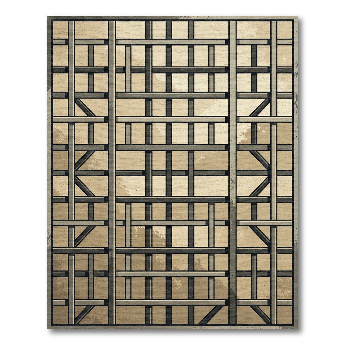Tan Beige Abstract Grid Composition Rug