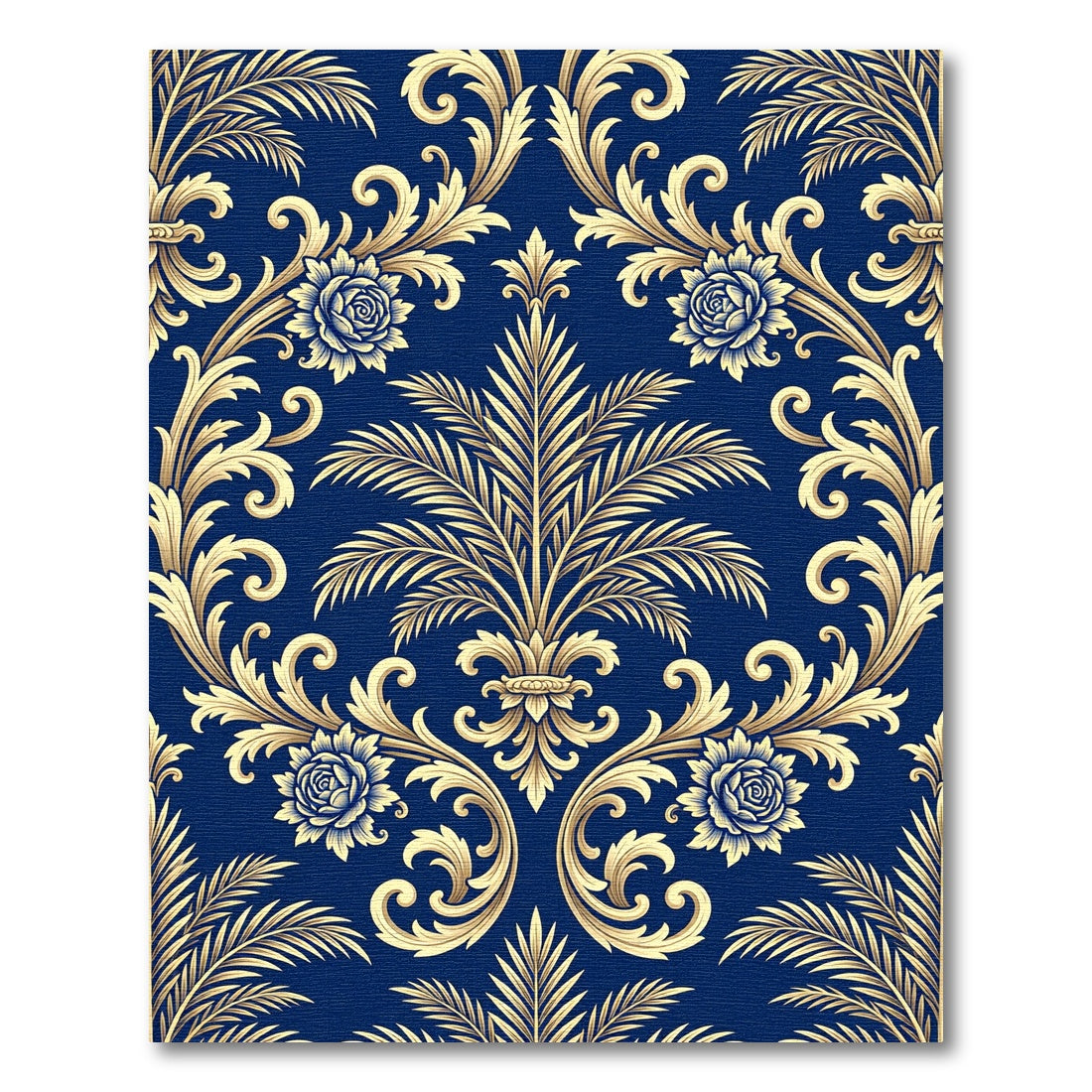 Royal Blue Golden Baroque Foliage Rug