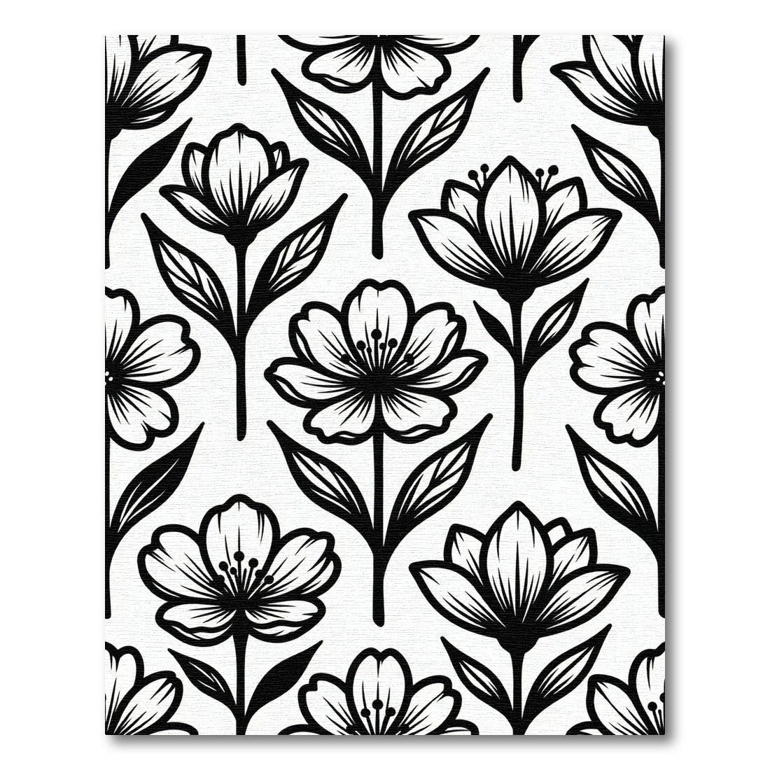 Black and White Floral Botanical Rug