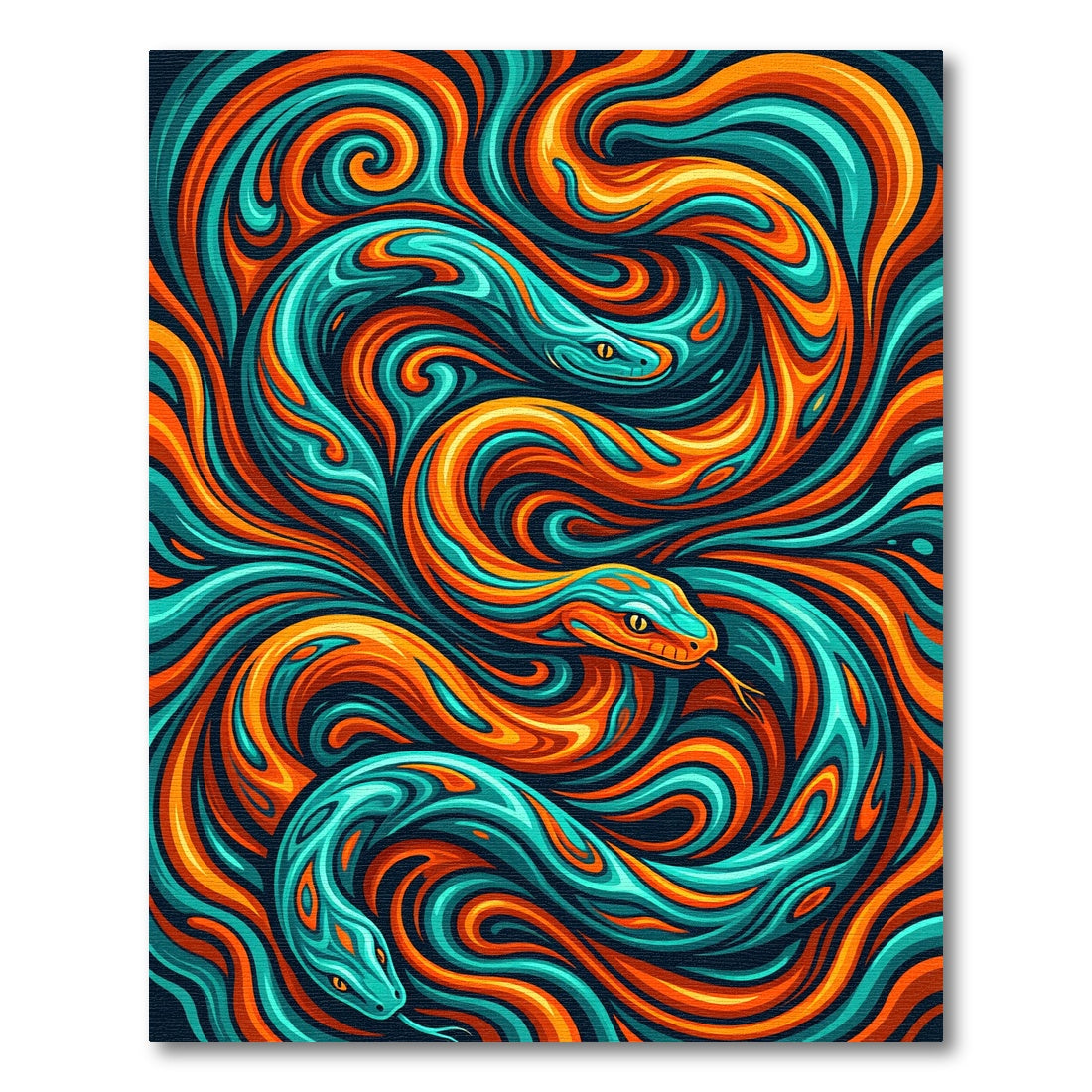 Vibrant Orange and Teal Serpentine Swirl Rug