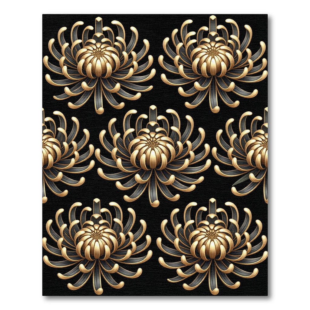Ornate Gold And Black Chrysanthemum Rug