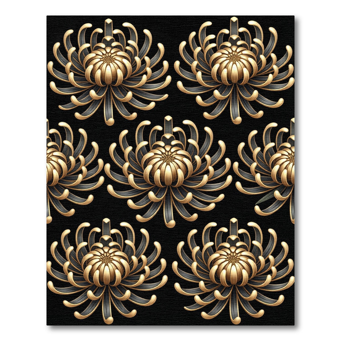 Ornate Gold And Black Chrysanthemum Rug