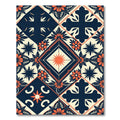 Navy and Orange Floral Geometric Tile Rug