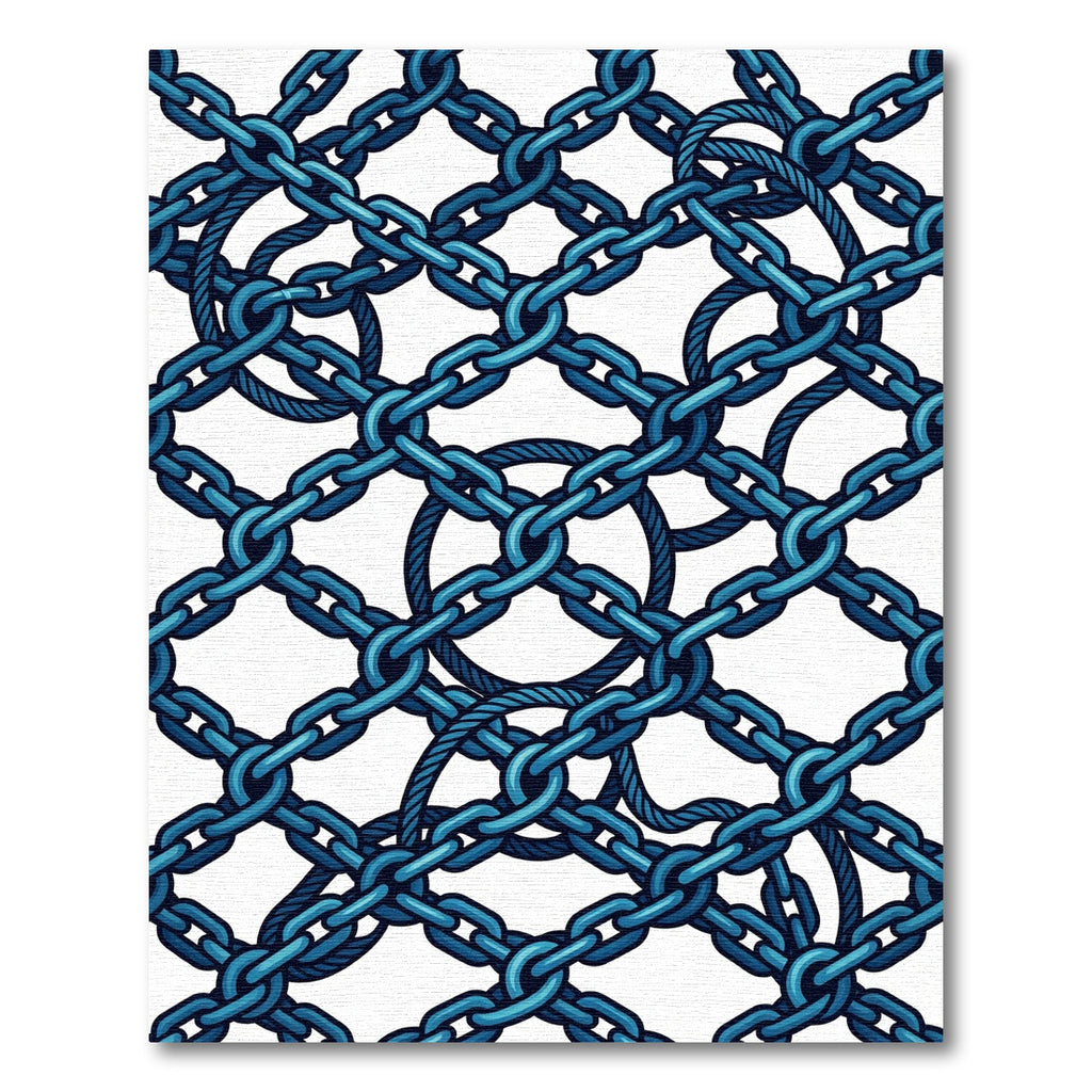 Intertwined Cobalt Anchor Chain Grid Rug