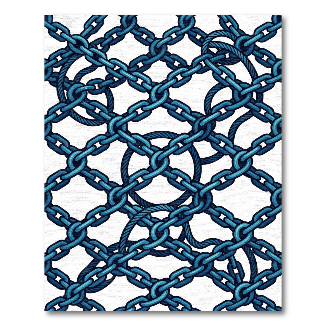 Intertwined Cobalt Anchor Chain Grid Rug