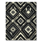 Monochrome Geometric Chain and Feather Rug