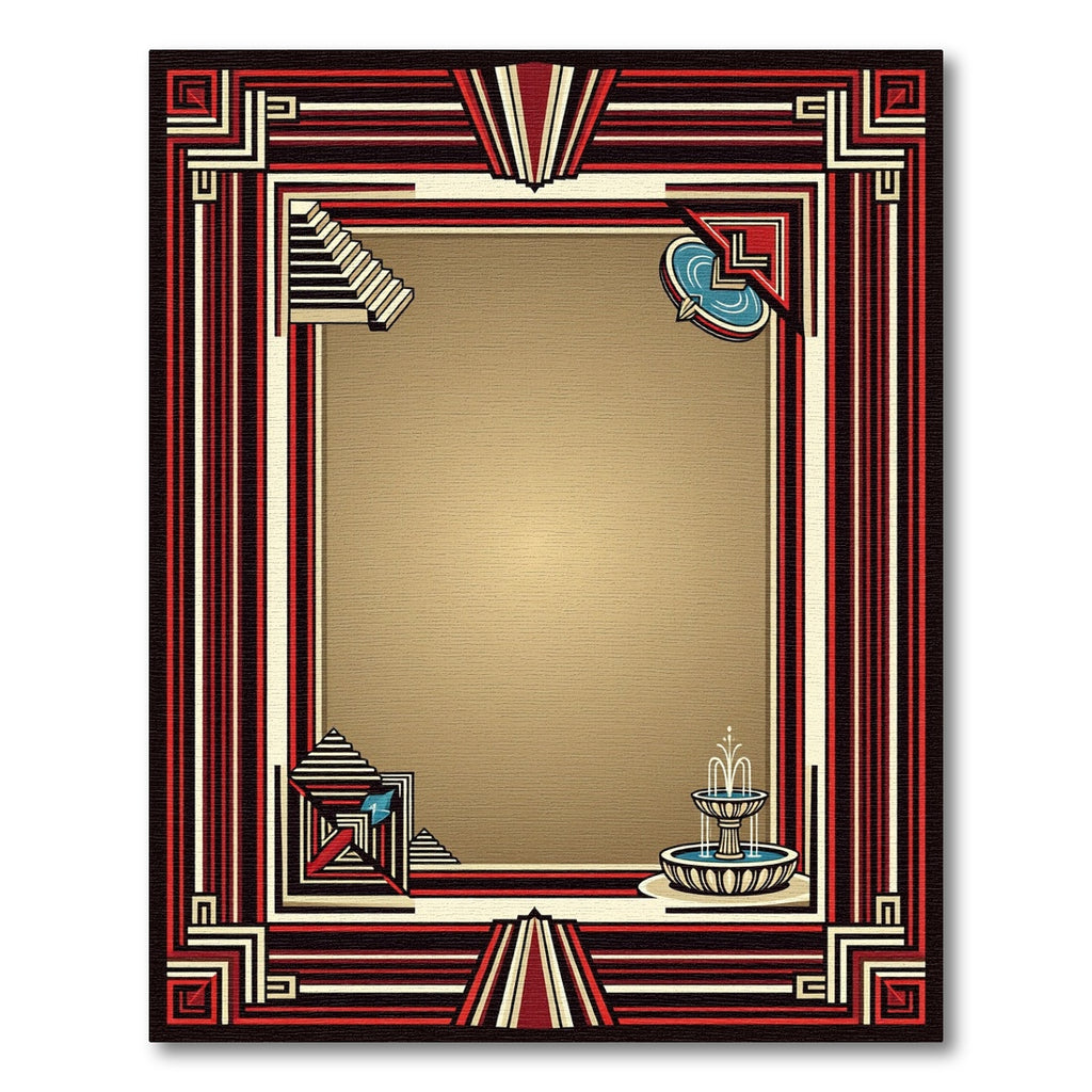 Art Deco Crimson Fountain Linear Border Rug
