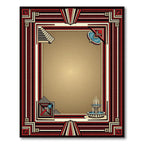 Art Deco Crimson Fountain Linear Border Rug