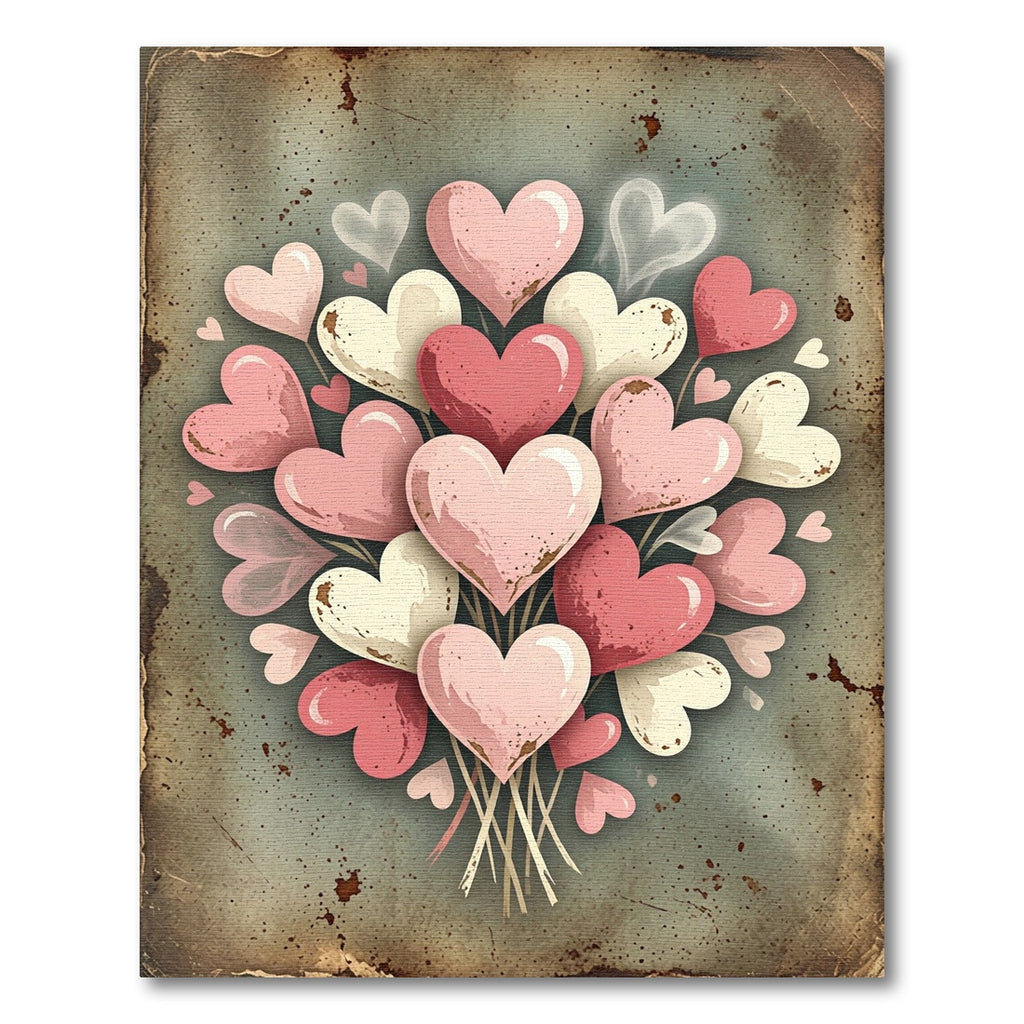 Rustic Pink Heart Bouquet Illustration Rug