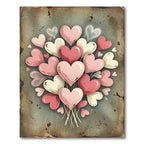 Rustic Pink Heart Bouquet Illustration Rug