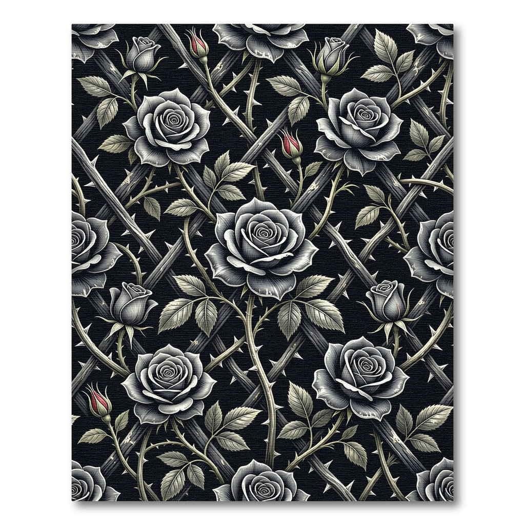 Gothic Black Rose Trellis Floral Rug