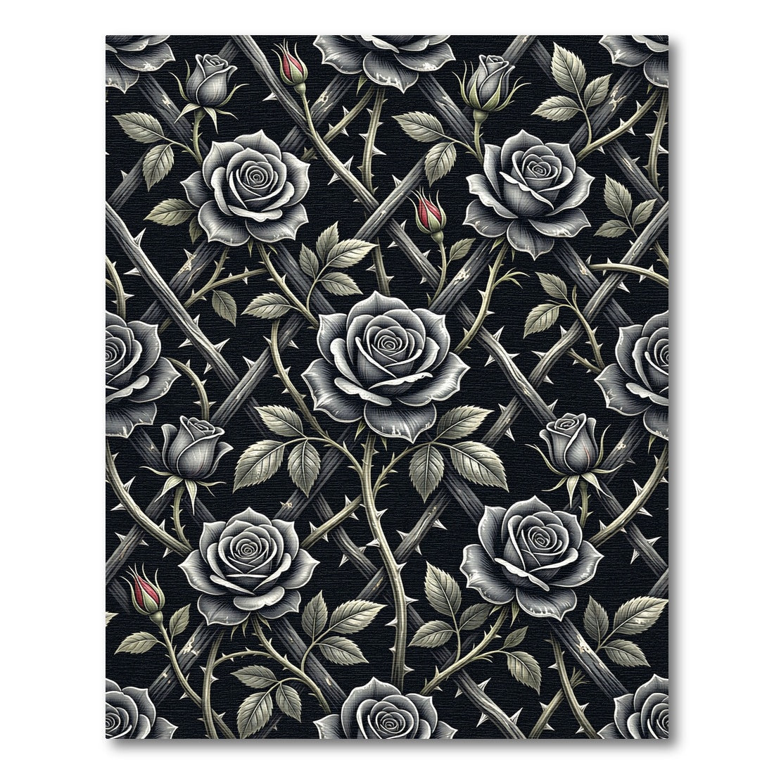 Gothic Black Rose Trellis Floral Rug