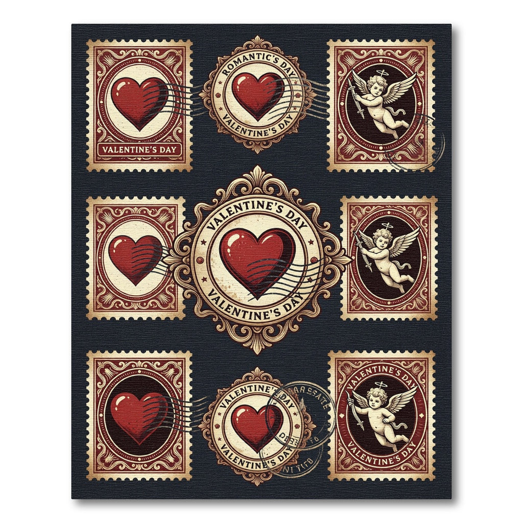 Vintage Crimson Heart Cherub Postage Collage Rug