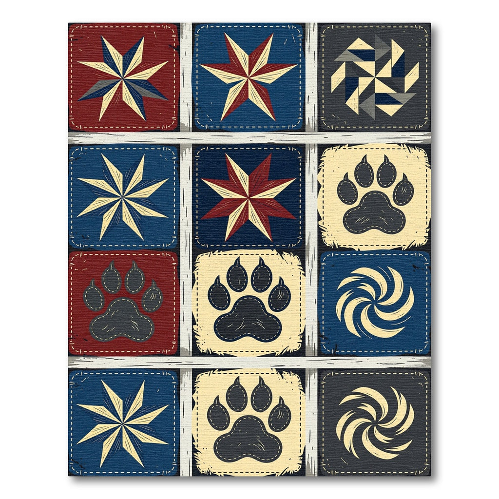 Rustic Americana Patchwork Star Bear Paw Rug