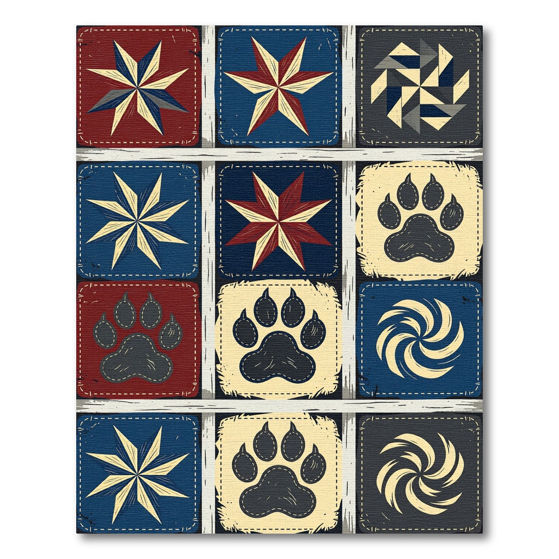 Rustic Americana Patchwork Star Bear Paw Rug