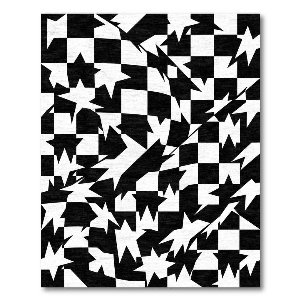 Abstract Monochrome Distorted Checkerboard Star Rug