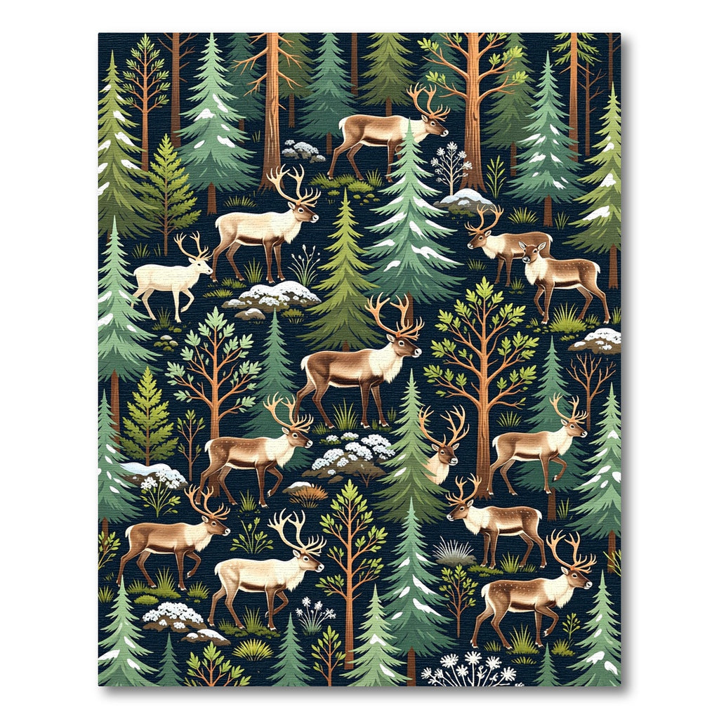 Enchanted Winter Forest Reindeer Woodland Rug