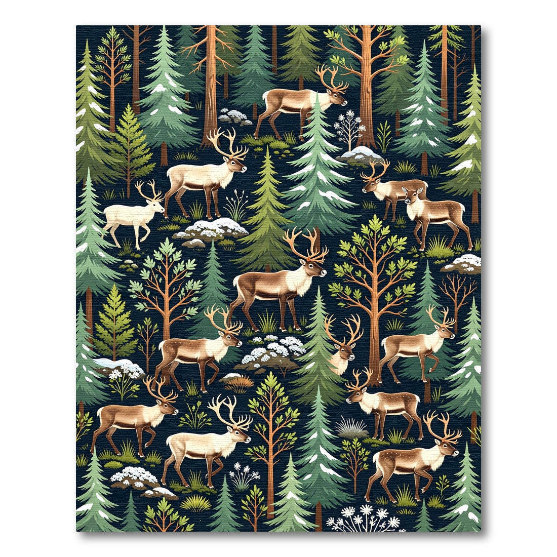 Enchanted Winter Forest Reindeer Woodland Rug