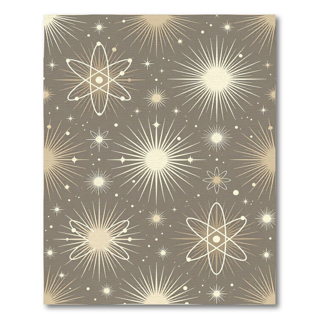 Golden Atom Starburst Celestial Scene Rug