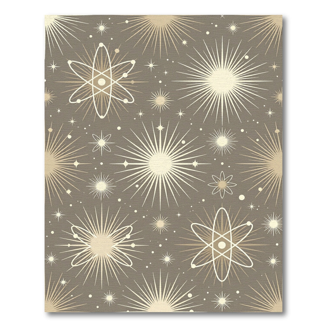 Golden Atom Starburst Celestial Scene Rug