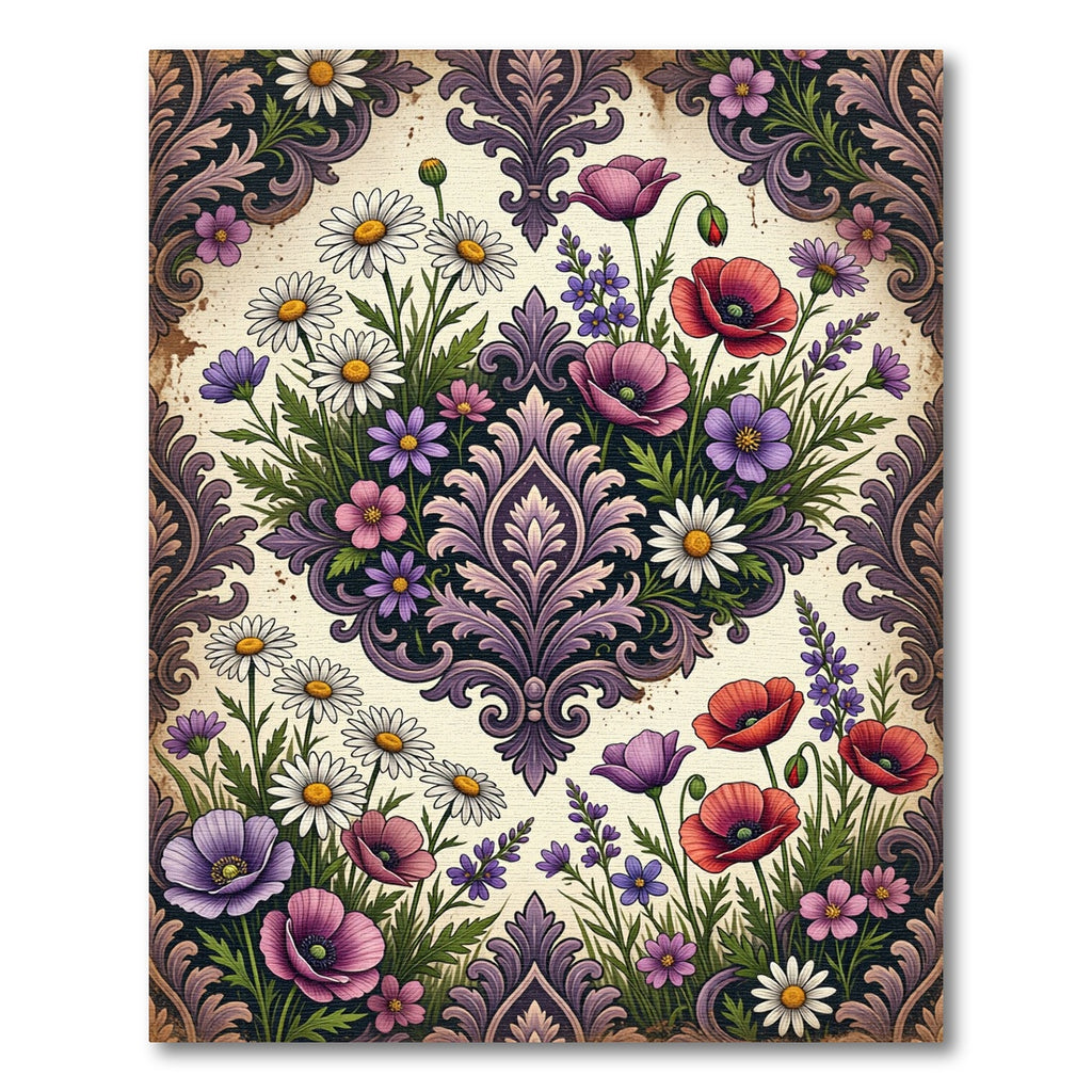 Floral Damask Garden in Purple Hues Rug