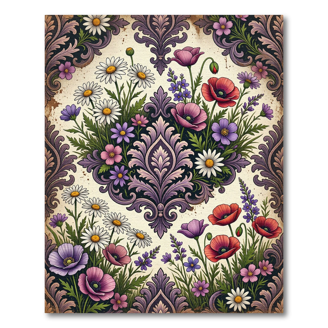 Floral Damask Garden in Purple Hues Rug