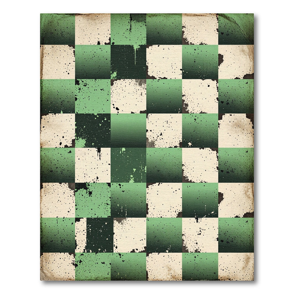 Green Cream Checkerboard Splatter Texture Rug