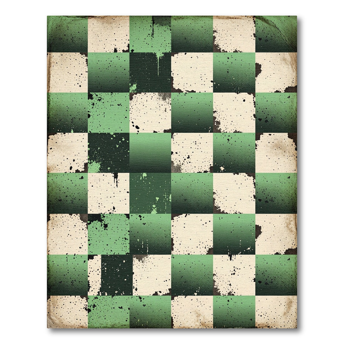 Green Cream Checkerboard Splatter Texture Rug