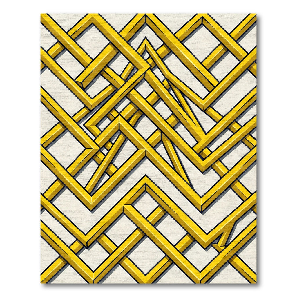 Golden Abstract Geometric Interlocking Link Rug