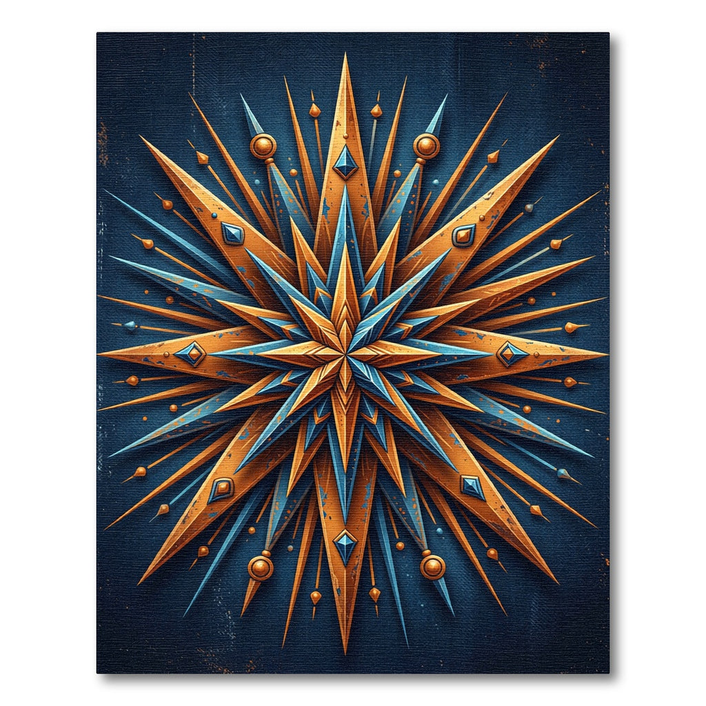 Golden Blue Starburst Emblem Rug