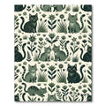 Whimsical Green Cats Floral Meadow Rug