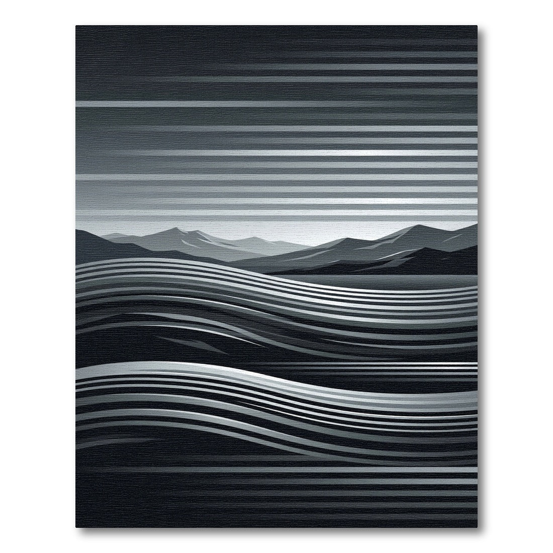 Monochrome Linear Mountain Landscape Waves Rug