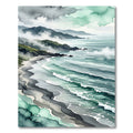 Misty Coastal Mountain Watercolor Landscape Rug