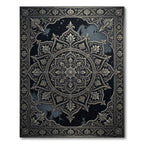 Antique Gold Floral Medallion Black Rug