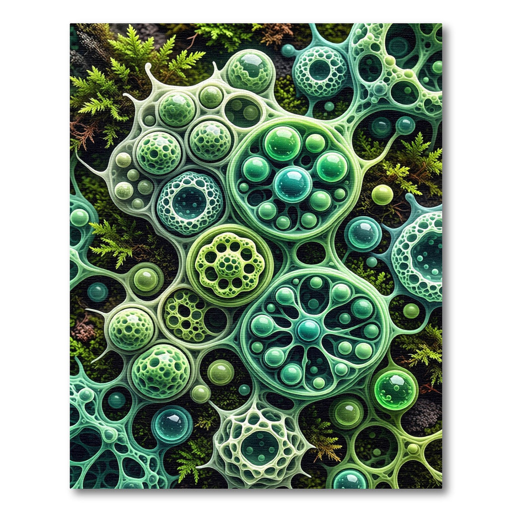 Abstract Microscopic Green Cellular Spheres Rug