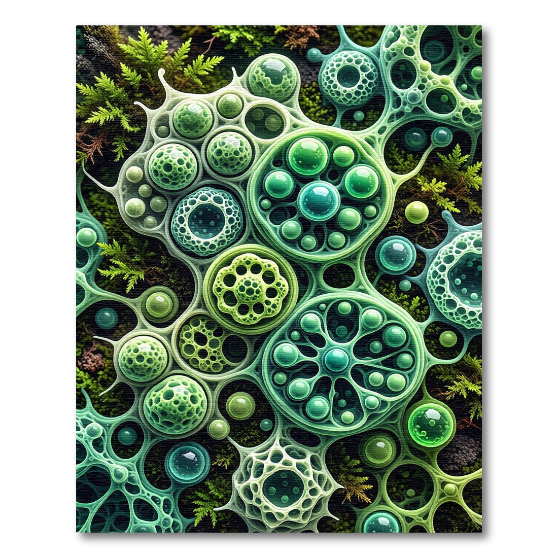 Abstract Microscopic Green Cellular Spheres Rug