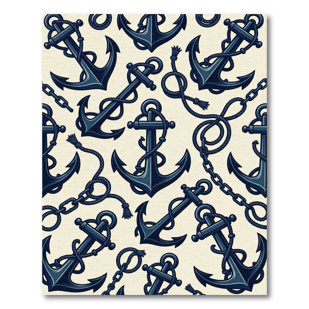 Navy Nautical Anchor Rope Illustration Rug