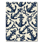 Navy Nautical Anchor Rope Illustration Rug